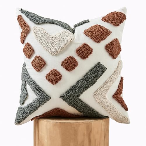 lifein 18x18 Pillow Covers-Throw Pillow Cover Tufted Boho Jacquard Pillow Covers Farmhouse Decorative Pillow Cover Pillow Cases for Gift Couch Sofa Bed Chair Living Room Home Decor - color: D-qr713(1 Pack Without Pillow Insert), size: 18" x 18" (Pack of 1