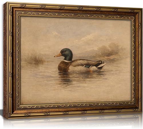 Vintage Gold Framed Duck Wall Art, Antique Mallard Duck Canvas Print - color: Duck, size: 24"LX16"W