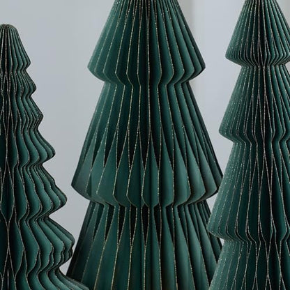 Pine Set of 3 Winter Honeycomb Paper Trees (Large Set 3 Pine) - color: Large Set 3 Pine
