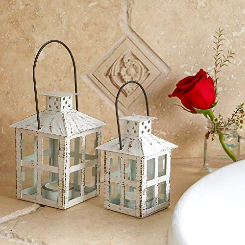 Kate Aspen White Vintage Distressed Rustic Candle Holder Decorative Lantern (6 Inch), Wedding Decoration, Centerpiece, Farmhouse Decor, Shelf Decor - size: 6 inch White Decorative Lantern, style: One Lantern