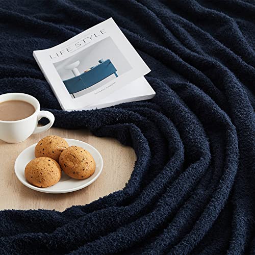 CYMULA Super Soft Knit Throw Blanket Twin Size Navy-Lightweight Plush Fuzzy Fluffy Warm Cozy Blankets and Throws for Sofa Bed All Season Use, 60x80 inches - color: Navy, size: Twin(60"x80")
