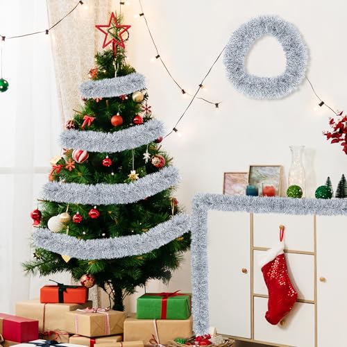 50FT Silver Christmas Tinsel Garland Christmas Tree Decoration - color: Silver White