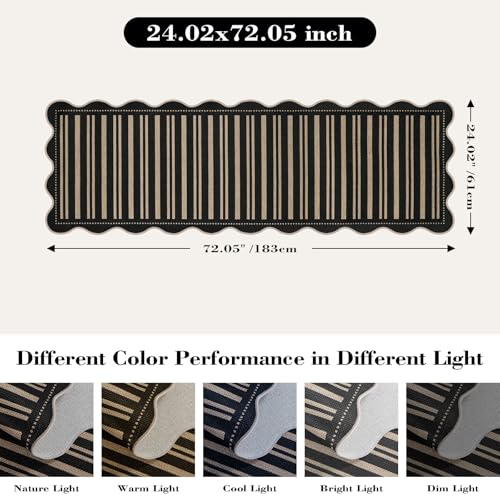 Striped Easy Jute Runner Rug, 2x6 Kitchen Rug Non Slip Washable Outdoor Runner for Entryway Indoor, Farmhouse Black Indoor Outdoor Carpet for Hallway Porch Laundry - color: Black Striped, size: 2'x6' (Runner)