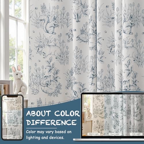 jinchan Blue Blackout Curtains W38xL63 Woodland Back Tab 2 Panels - color: Blue on Beige, size: 38"W x 63"L (Pack of 2)