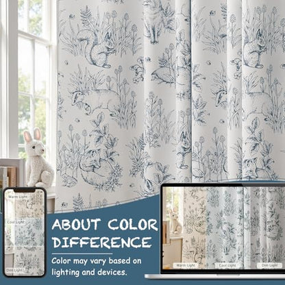 jinchan Blue Blackout Curtains W38xL63 Woodland Back Tab 2 Panels - color: Blue on Beige, size: 38"W x 63"L (Pack of 2)