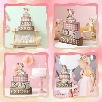 Yuntau 4 Pcs One Silly Goose Table Decor Baby Shower Birthday Party Decor - style: Goose