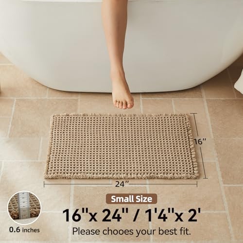 Triohero Waffle Bath Mat, Small Boho Bathroom Rugs Non Slip 16x24 Beige - color: Beige, size: 1'4" X 2' (Rectangular)