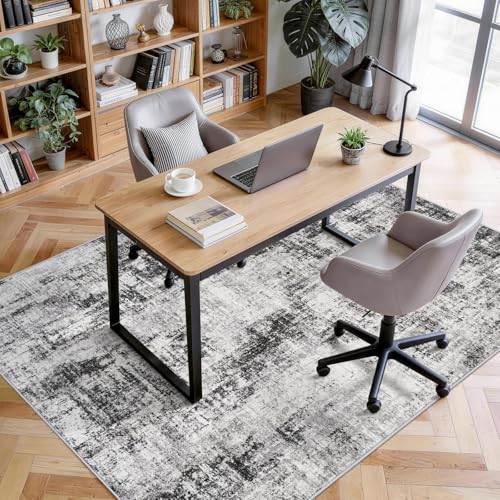 5x7 Area Rugs for Living Room: Washable Modern Abstract Non-Slip Rug Black - color: Black, size: 5' x 7' (Rectangular)