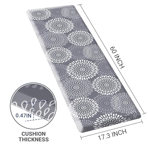 Kitchen Mat Water-Resistant Kitchen Rugs Cushioned Anti-Fatigue Floor Mat - color: Grey, size: 60"L x 17.3"W x 0.5"Th