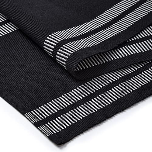 Encasa XO Table Runner, Yarn Dyed Ribbed Cotton 13"x94" - color: Ladder Black, size: 13x94 in