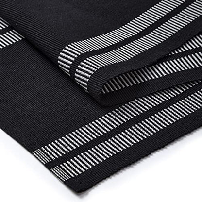 Encasa XO Table Runner, Yarn Dyed Ribbed Cotton 13"x94" - color: Ladder Black, size: 13x94 in