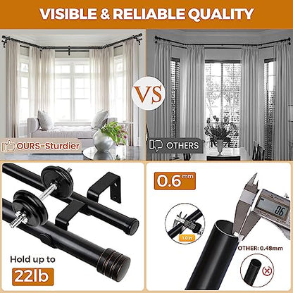HOTOZON Double Bay Window Curtain Rods 36 to 72 Inches(Center Rod), Black - color: Black