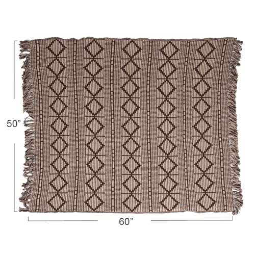 Bloomingville Soft Recycled Cotton Blend Throw with Diamond Pattern, Brown and Beige - color: Brown and Beige