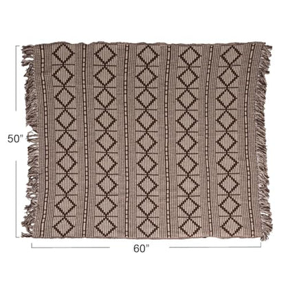 Bloomingville Soft Recycled Cotton Blend Throw with Diamond Pattern, Brown and Beige - color: Brown and Beige