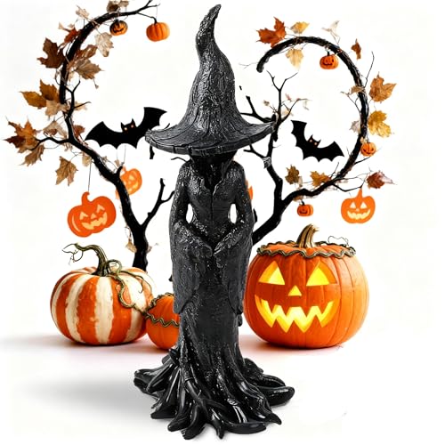 Halloween Witch Statue – 11.81" Gothic Resin Figurine, Retro Magician Decor, Dark Fantasy Ornament for Home, Festival, and Party Display
