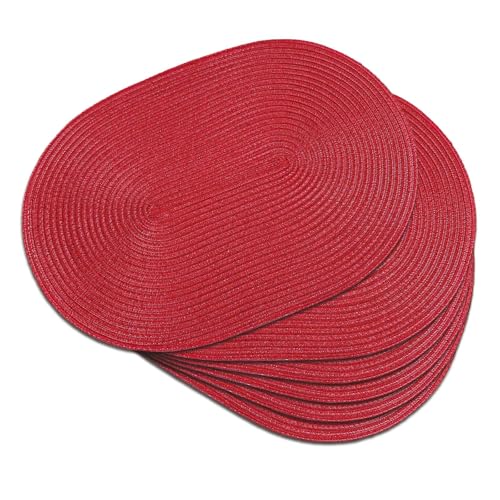 Placemats Set of 6, Woven Oval Braided Dining Table Mats(Red) - color: Red, size: 6 pcs