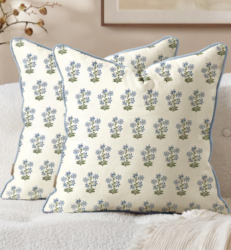 Vintage Throw Pillow Covers Set of 2, 18x18, Blue Little Flower - color: Blue Little Flower