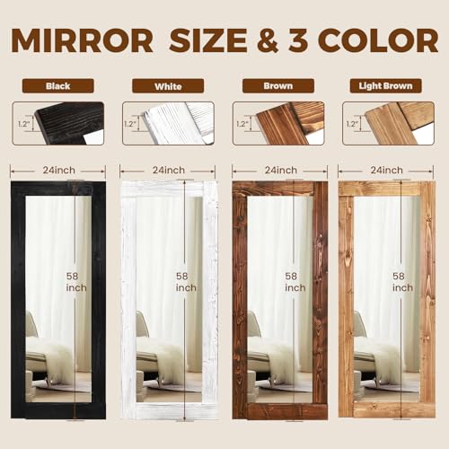 58x24in Full Length Mirror, Solid Wood Convex Frame, Brown - color: Brown-convex Frame, size: 58"L x 24"W