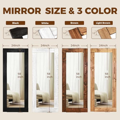 58x24in Full Length Mirror, Solid Wood Convex Frame, Brown - color: Brown-convex Frame, size: 58"L x 24"W