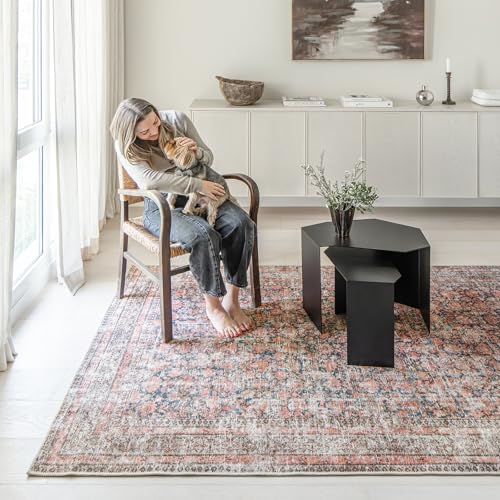 Rustica 5' x 8' Terracotta & Black Area Rug - Persian-inspired design - size: 5' x 8' (Rectangular)