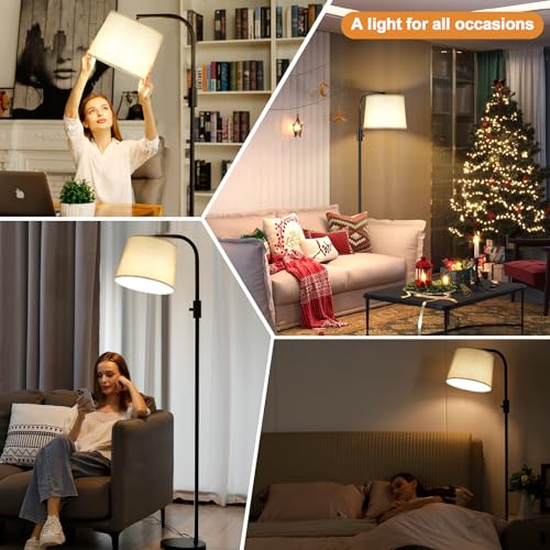 Ambimall Fully Dimmable Floor Lamp with 9W LED Bulb - Standing Lamp for Living Room with Adjustable Head, Modern Tall Light with Rotary Switch for Office, Black and Grey - color: B:Black and Linen Grey