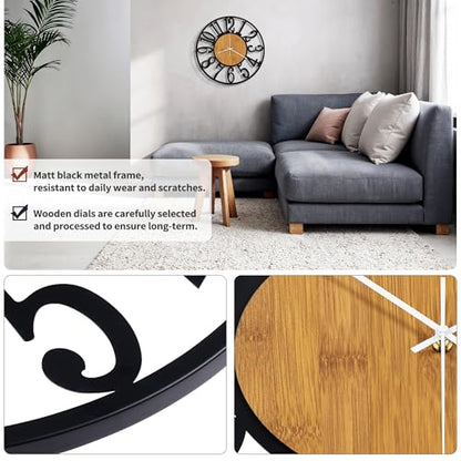 Maxstar 16" Silent Wall Clock – Battery Operated, Rustic Metal & Wood - color: Yellow, size: 16 Inch