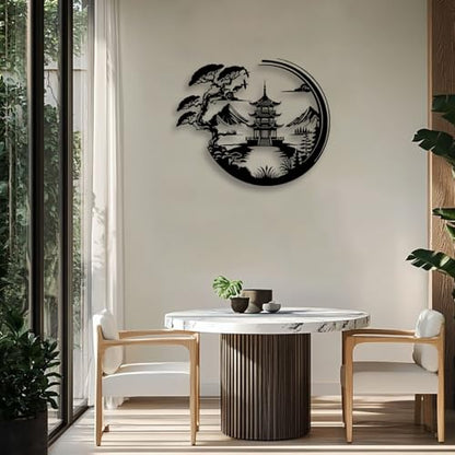 LIYOUYA Bonsai Tree Torii Gate Metal Wall Decor - Japanese Style Room Decor Black Wall Art Home Decor for Living Room, Bedroom, Dining Room (Black)