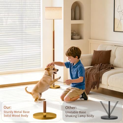SIBRILLE 62" Mid Century Modern Wood Floor Lamp with Remote & Foot Switch