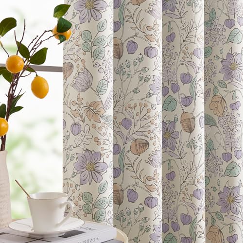 jinchan Floral Blackout Curtains Purple Farmhouse 84 Inch 2 Panels - color: Floral Purple on Cream, size: 52"W x 84"L (Pack of 2)
