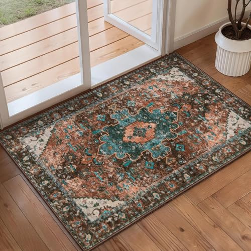 Ciicool 2x3ft Washable Entry Area Rug,Small Door Mat for Entryway Kitchen - color: Brick Red/Dull Teal, size: 2' x 3' (Rectangular)