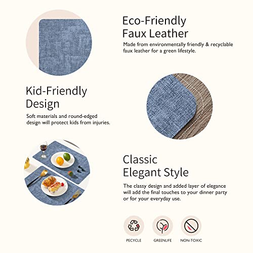 Maxpearl Faux Leather Placemats Set of 6, Easy to Clean, Blue - color: Retro Blue