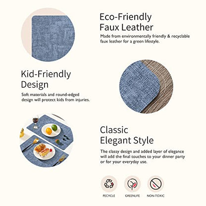 Maxpearl Faux Leather Placemats Set of 6, Easy to Clean, Blue - color: Retro Blue