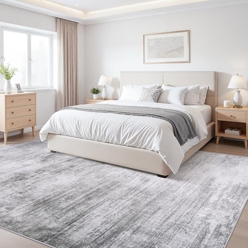 Tosuoka Washable Rug 8x10 Area Rugs for Living Room, Gray Abstract Soft - color: Grey, size: 8' x 10' (Rectangular)