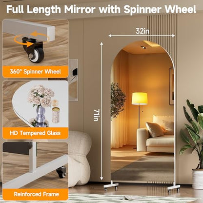 Hasipu 71" x 32" Arched Full Length Mirror on Wheels - size: 70.87"L x 31.5"W