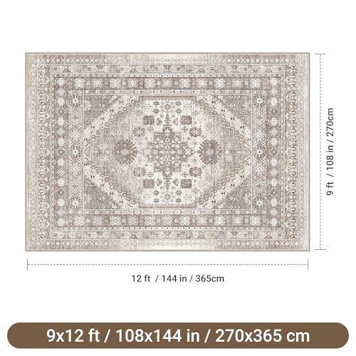 befbee 9x12 Area Rugs for Living Room, Washable Vintage Non Slip Rug Brown - color: Brown/Beige, size: 9' x 12' (Rectangular)