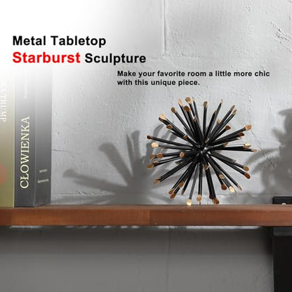 6.5” Modern Starburst Metal Tabletop Sculpture, Black Shelf Accent Decor