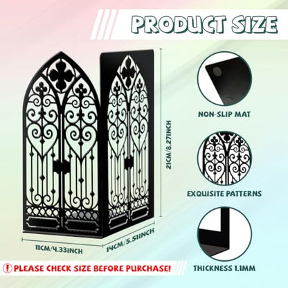 Peacoblue 5.5"x4.3"x8.3" Metal Bookends, Heavy Duty Book Ends for Shelves - style: Gothic Ornate Door