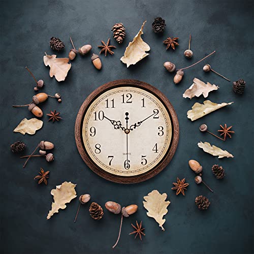 Bernhard Products Vintage Brown Wall Clock Silent Non Ticking 10 Inch Quality Quartz Battery Operated Round Decorative Easy to Read for Home Kitchen Living/Dining Room Bedroom Office Classroom School - color: Vintage, size: 10 Inch