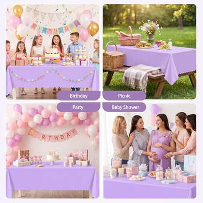 NatNarr 3 Pack Light Purple Tablecloths, Plastic Lavender Table Cloths - color: Light Purple, size: 3 Pack