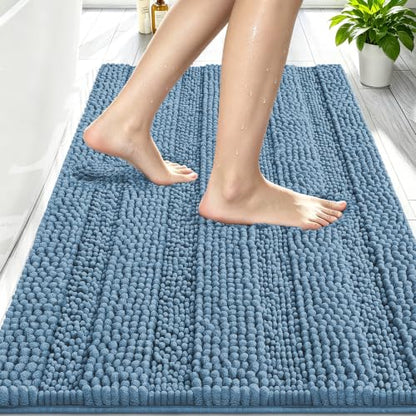 Smiry Thick Chenille Bathroom Rugs 30x20, Absorbent Bath Mat, Airy Blue - color: Airy Blue, size: 30" X 20"