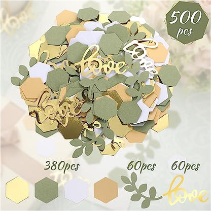 Kathfly 500 Pcs Greenery Wedding Table Confetti, Blush‑sage - color: Gold, Tea Green, Nude, White