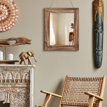QDSSDECO 16" x 20" Farmhouse Rectangular Wall Mirror, Brown - color: Brown Without Shelf