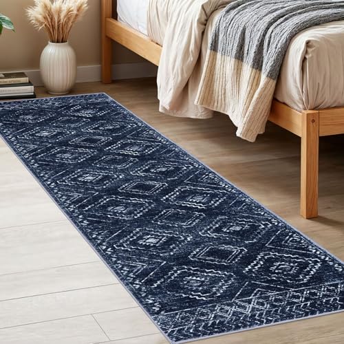 KILOCOCO Washable Runner Rug 2x6 ft Non Slip Hallway Runners, Dark Blue - color: Dark Blue, size: 2' x 6' (Runner)