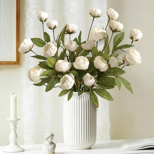 12Pcs Viral Peony Artificial Flowers for Vase - color: White Peonies, size: 12Pcs