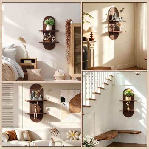 22x11.8Inch Boho Wall Decor, Mid Century Modern Wood Wall Shelf, Dark Brown - color: Dark Brown