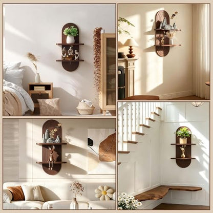 22x11.8Inch Boho Wall Decor, Mid Century Modern Wood Wall Shelf, Dark Brown - color: Dark Brown