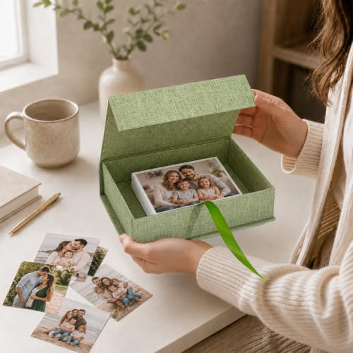 Vienrose Small Photo Storage Box, 5"x7", Linen Postcard Keeper, Grass Green - color: GrassGreen, size: 5"x7"