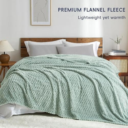 PHF Soft Cozy Fleece Blanket Queen, 340GSM Lightweight Warmth, Sage Green - color: Sage Green, size: Queen(90"x90")