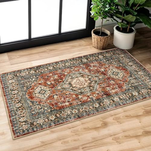 Lahome Oriental Small Area Rug, 2x4 Rug Washable Entryway Indoor Door Mat - color: Brick Red, size: 2' x 4' (Rectangular)