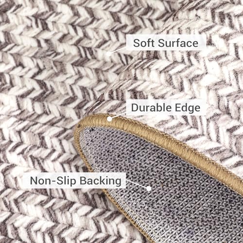 ROYHOME Runner Rug Print Braided Hallway Runner Washable Entryway Rug - color: Beige/Grey, size: 2' x 6' (Rectangular)